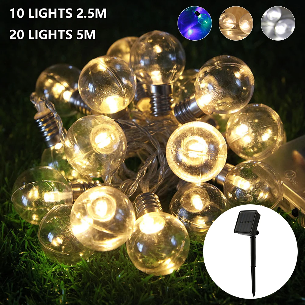 

10/20 LED Garden Solar Light Clear LED Bulbs Solar String Light Retro Glass Lamp for Outdoor Party Christmas Wedding Decor Light