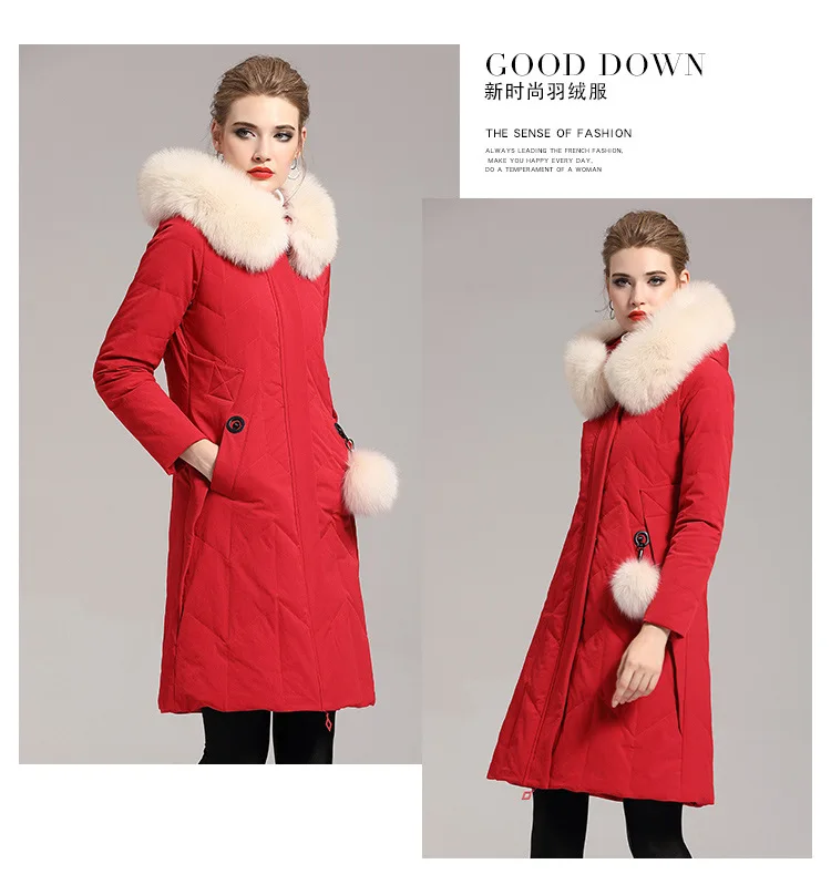 winter new down jacket women's thickening fashion temperament slim 90 down medium length large wool collar coat 402