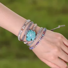 В богемном стиле Браслеты Натуральный камень Бусины-трубки кожаные браслеты с подвесками 5 нитей Обёрточная Бумага браслет в стиле бохо, длина-дружба браслет в подарок для Для женщин