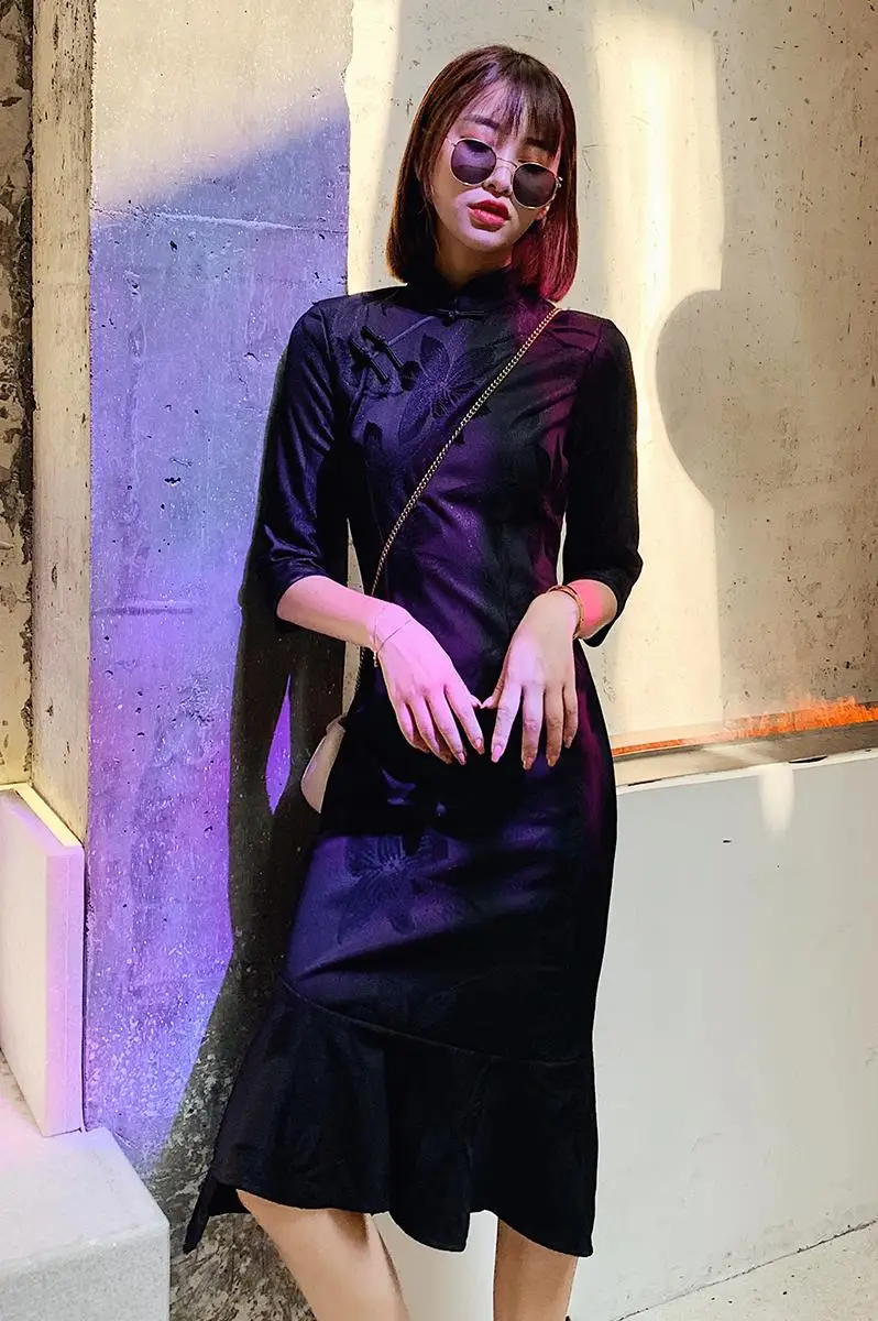 Трендовое китайское платье женское улучшенное cheongsam элегантное винтажное длинное qipao вечерние платья женские vestidos - Цвет: color1