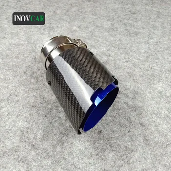 

One PCS 63mm Inlet 101mm Outlet Shiny Carbon Fiber Exhaust Tip Muffler Blue Stainless Steel Car Exhaust Pipe For Universal