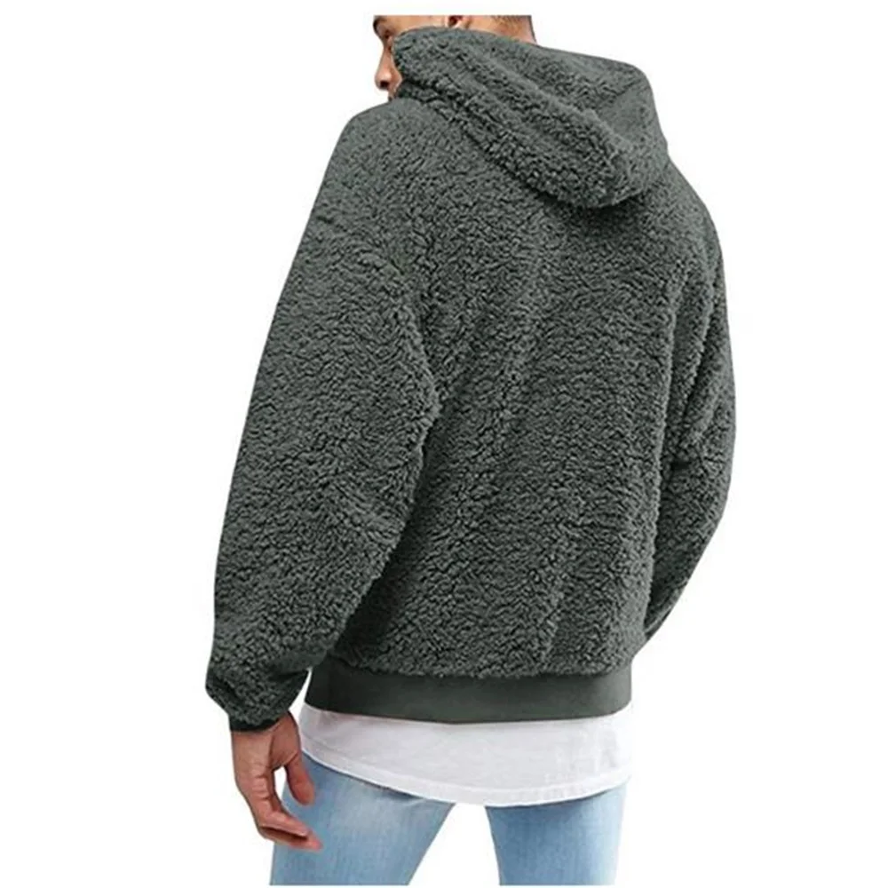 Мужской пуловер с капюшоном, плотный флисовый пуловер большого размера, повседневный однотонный осенний зимний теплый свитер с капюшоном, Мужская Уличная одежда - Цвет: Dark green