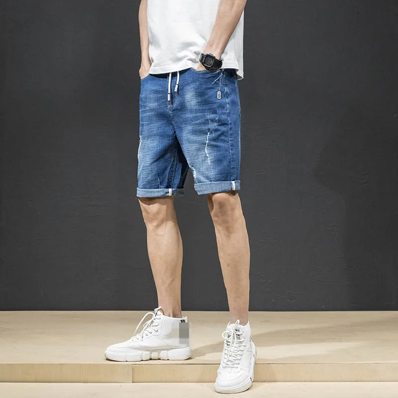 Summer New Men's Solid Straight Jeans Fashion Casual Stretch Short Slim Fit High Quality Elastic Denim Shorts Male Brand Clothes