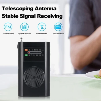 

RD-206 Mini AM FM Radio 2 Band Receiver Portable Pocket Radio Built-in Speaker with Headphone Jack Telescopic Antenna