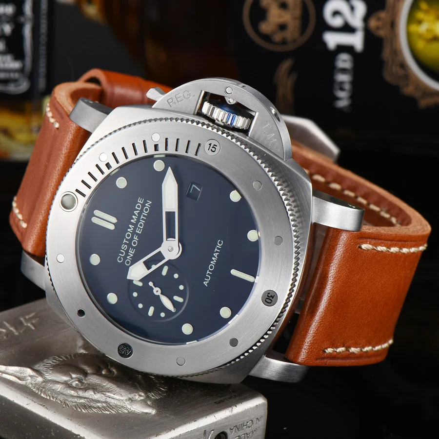 

watch men automatic watch mechanical watch date 316L Solid stainless steel Leather 47MM NH43
