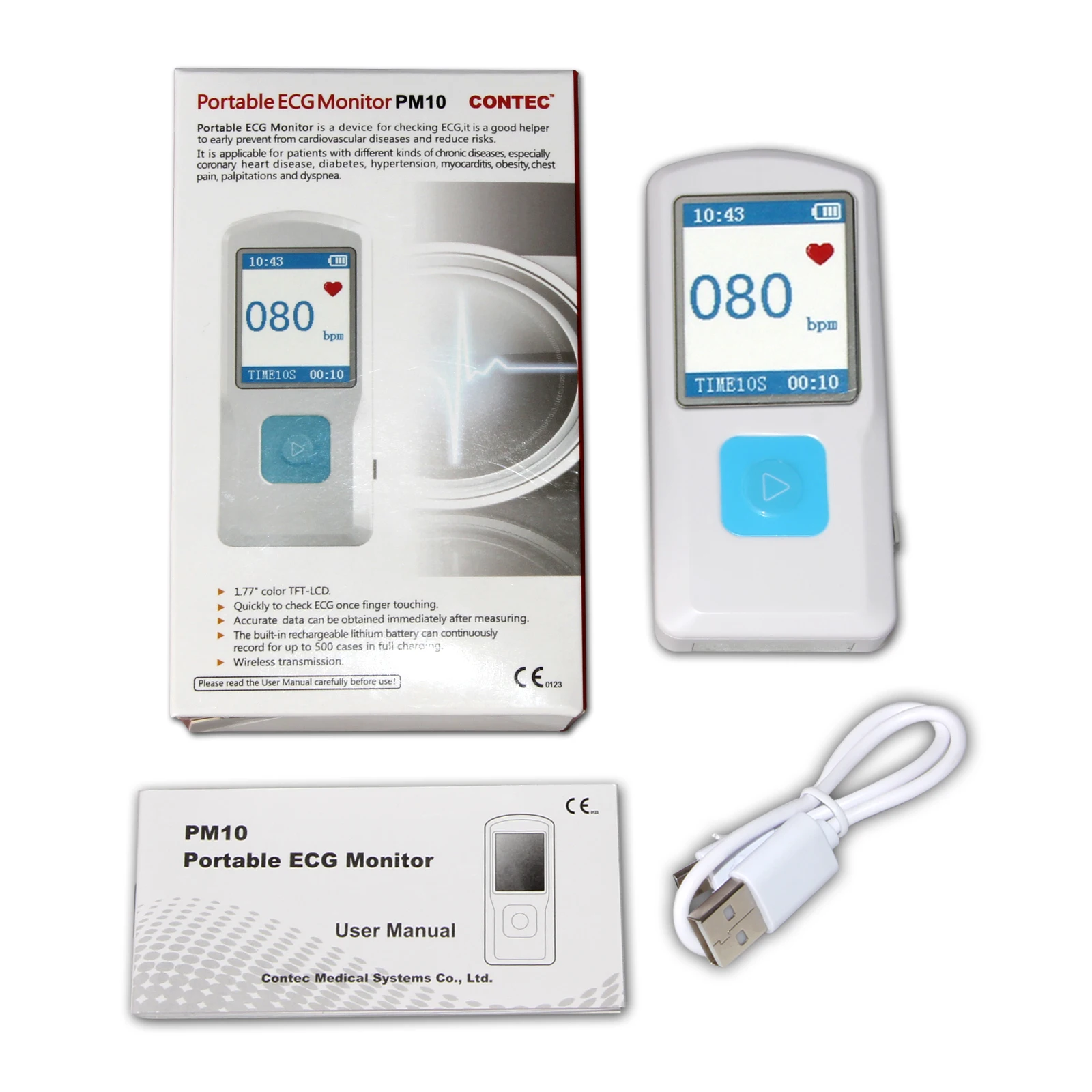 Handheld Portable ECG EKG Machine Heart Beat Monitor LCD USB Bluetooth PM10 with Software App ECG Monitor For Ios Android