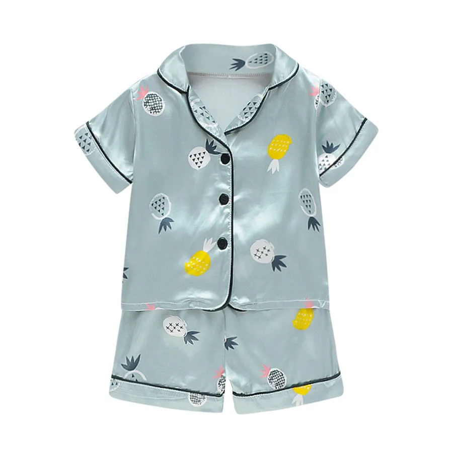 kids short-sleeved clothes baby pajamas thin suit toddler Kids baby boys girl cartoon pajamas sleepwear shorts clothes set 40A1 (21)