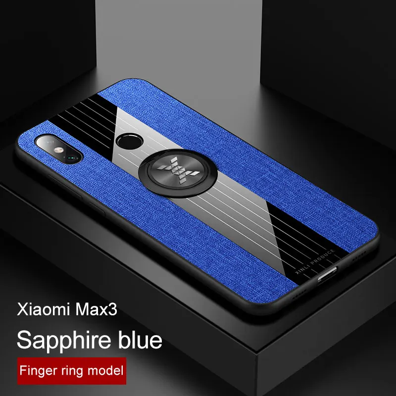 blue and ring Xiaomi mi Max 3 чехол, Мягкий Силиконовый противоударный бампер для Xiao mi Max3, тканевая задняя крышка для mi Max 2/3, чехол для телефона s Stand - Цвет: blue and ring