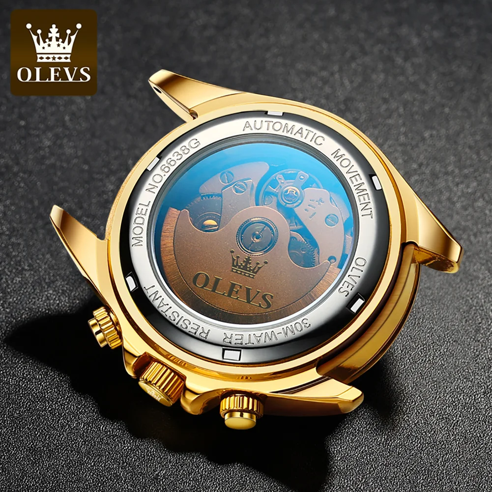 Olevs luxury18K gold men's watch Automatic mechanical superior make belt stainless steel deep anti-freeze clock ditona wrist