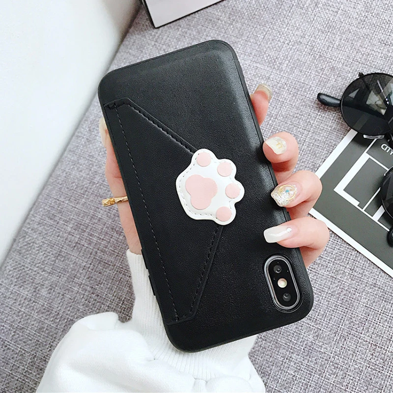 Claw Black No Strap Чехол-Кошелек с кошкой и когтями для iPhone XS MAX XR X 8 7 6S Plus samsung S10 S9 с отделением для карт+ ремешок - Цвет: Claw Black No Strap
