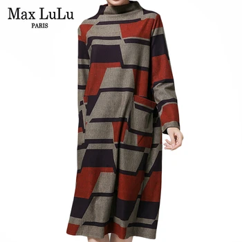 

Max LuLu 2019 Fashion Korean Style Ladies Punk Clothes Autumn Womens Plaid Elegant Long Dresses Sexy Office Turtleneck Vestidos
