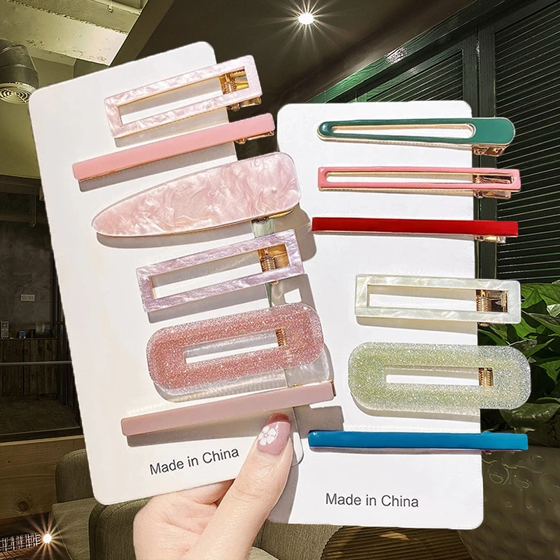 

Korean 3pcs/set Hair Clip Pins Fashion Geometric Hair Barrettes For Women Girl New Ins Acrylic Hair Accessories Jewelry Headwear