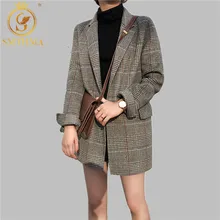 Smthma новая осенняя и зимняя Роскошная шерстяная куртка для женщин Винтажная клетчатая Свободная куртка пальто chaquetas mujer