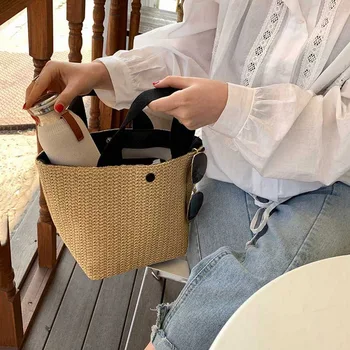 

Handbags Handmade Weaving Ladies Straw Bag Summer Women Beach Bags Wrapped Beach Bag Rattan Kintted Top Handle Travel Totes