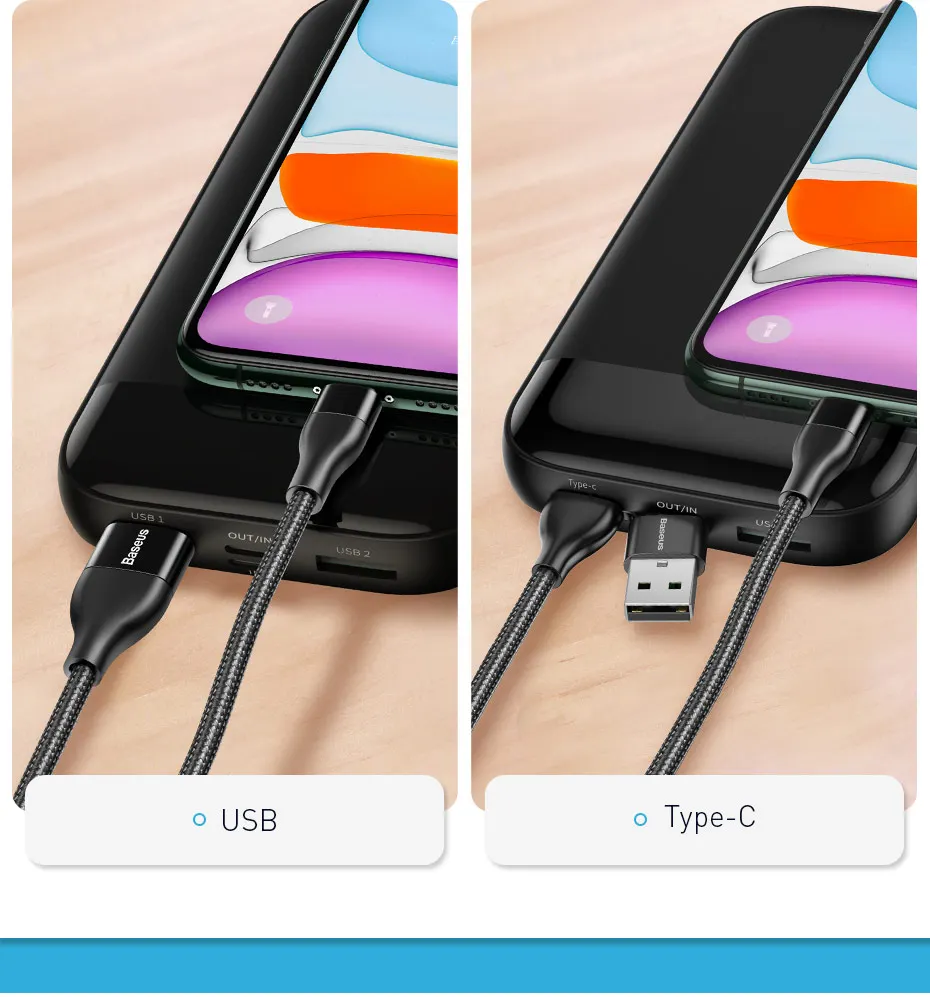 Baseus 2 в 1 usb type C кабель для iPhone 11 Pro Max iPhone Xr 10 Вт Быстрая зарядка USB C кабель type C для iP двойного зарядного устройства провод шнур
