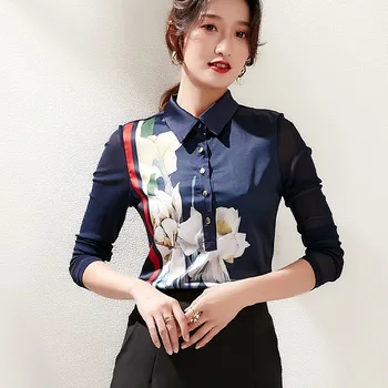 

2020 Spring New Temperament Ladies Western Print Lapel Long Sleeve Shirt