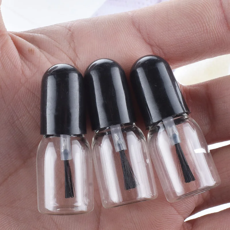 Refillable nail bottle 50pcs/lot 3ml empty nail polish glass bottles with white black lid small glass container with brush cap