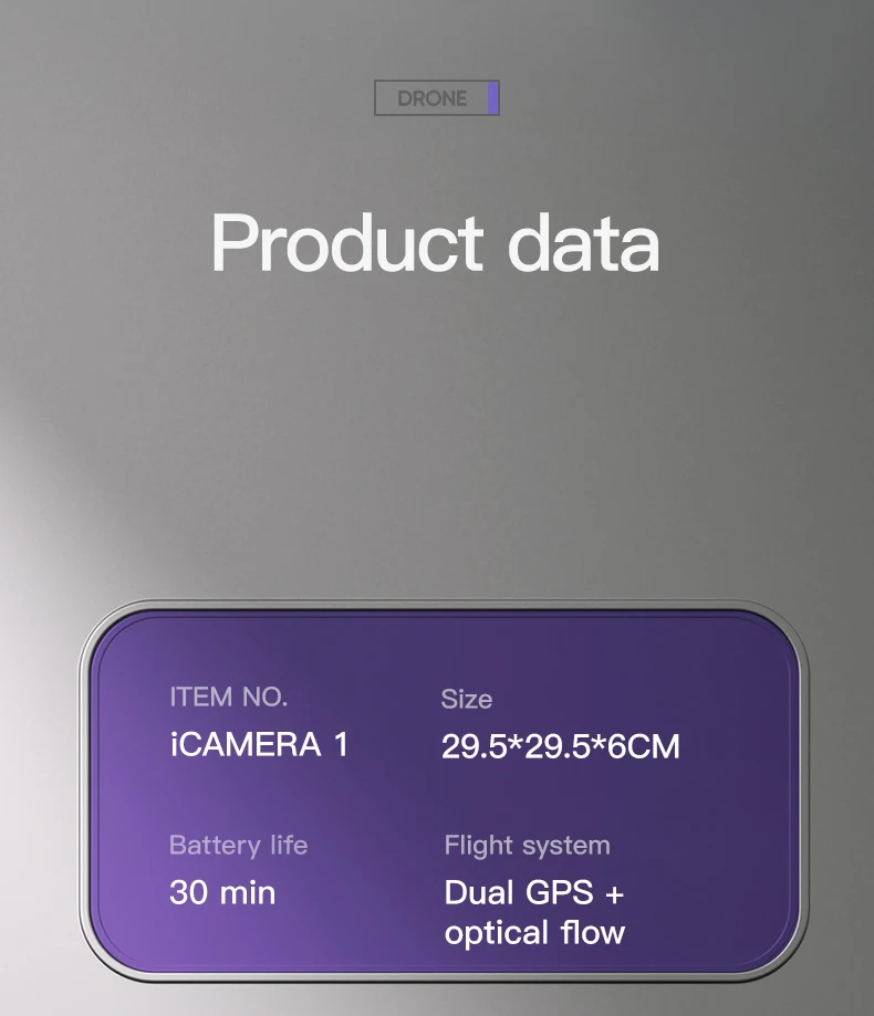 JINHENG iCamera1 GPS Drone, DRONE Product data ITEM NO. Size iCAMERA 1 29.5*2