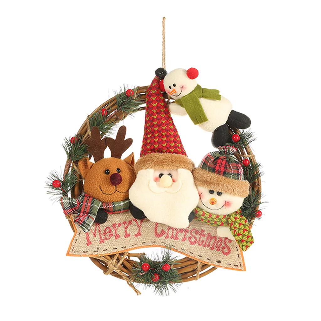 

Merry Christmas Rattan Circle Pendant Rattan Wreath Christmas Tree Ornaments Santa Claus Christmas Decorations For Home 2019