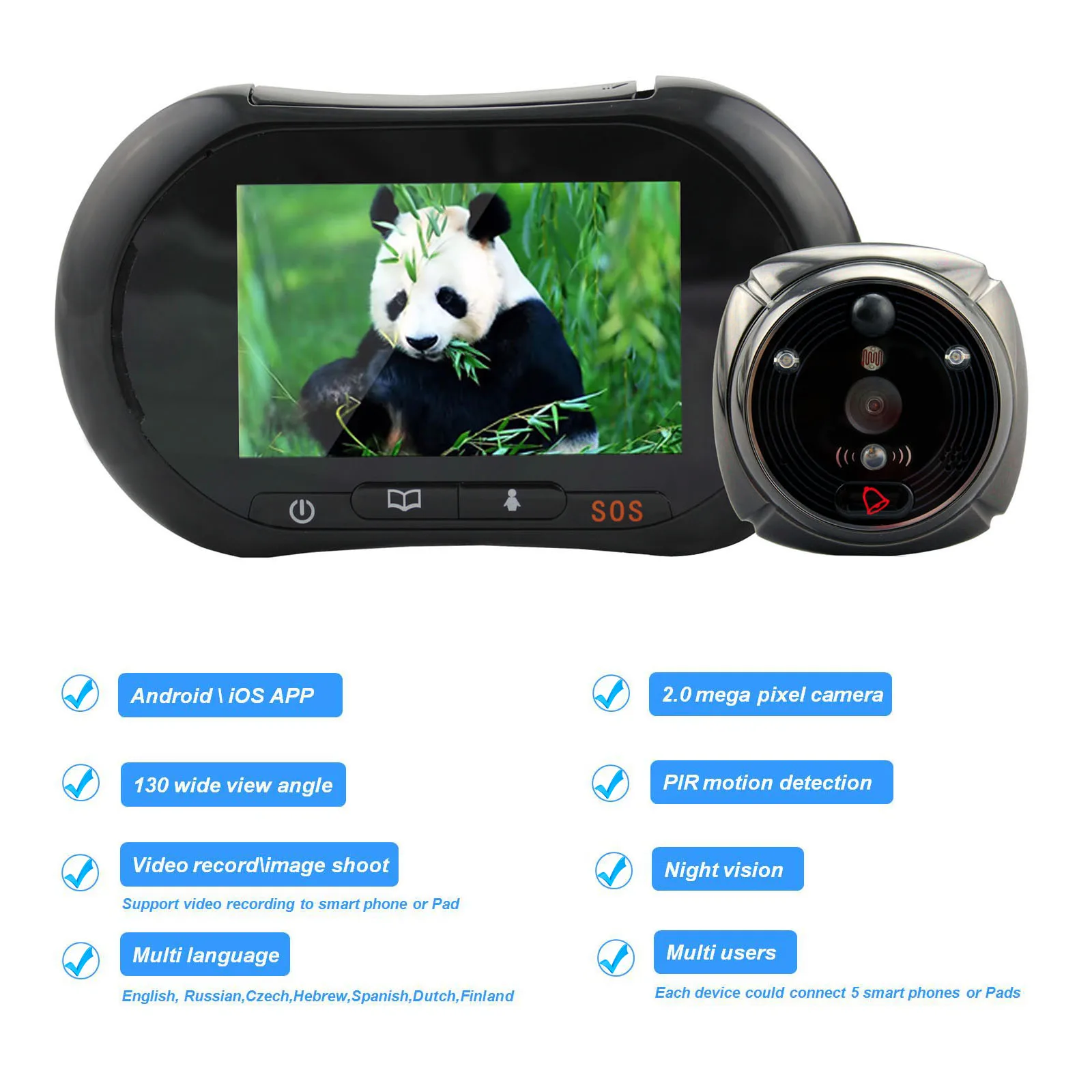 IHome3 WiFi 1080P дверной просмотр 3," ЖК-экран GSM Беспроводная камера сигнализация видео звонок глазок цифровой дверной звонок PIR детектор движения