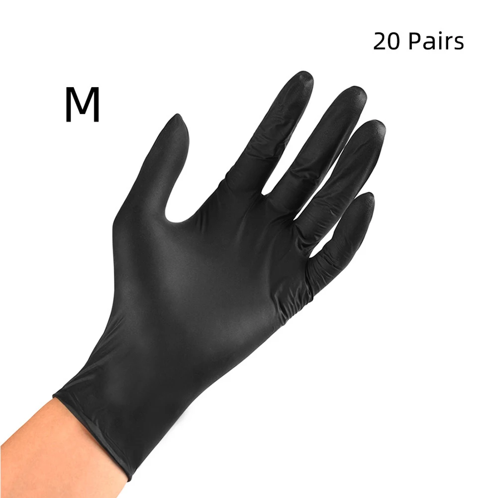 20 пар Черные латексные тату-перчатки одноразовые водонепроницаемые удобные резиновые механические нитриловые перчатки татуировки - Цвет: M