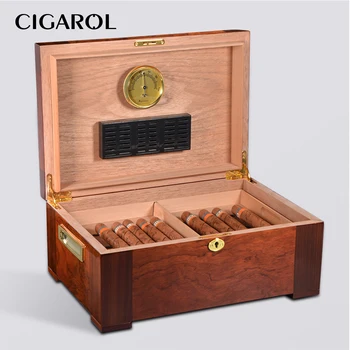 

CIGAROL Spanish Cedarwood Cigar Cabinet with Metal Digital Hygrometer and Plastic Humidifier Large Capacity Humidor Cigar Box