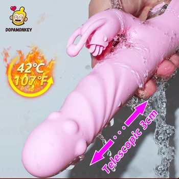 Heating Telescopic Vibrator with Tongue Licking 20+20 Speeds Vaginal Massager Clitoris Lick Stimulation Dildo Sex Toys for Women 1