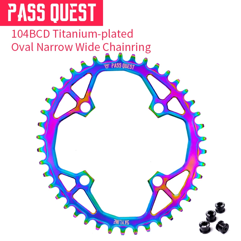 Pass Quest с титановым покрытием Овальный 104BCD эллипс MTB узкая широкая цепь 34 T-48 T велосипед передняя Звездочка шатун
