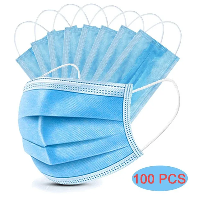 

100PCS Disposable Masks 3 Layer Safety Breathable Unisex Anti-dust Mouth Mask mascherina