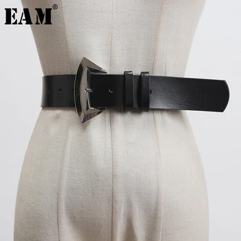 

[EAM] Metal Stitch Buckle Brief Black Pu Leather Long Belt Personality Women New Fashion Tide All-match Spring 2020 1U421