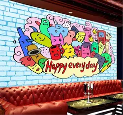 Профессиональные пользовательские высококачественные обои ручной росписью улица КТВ милый граффити фон стены-высококачественный