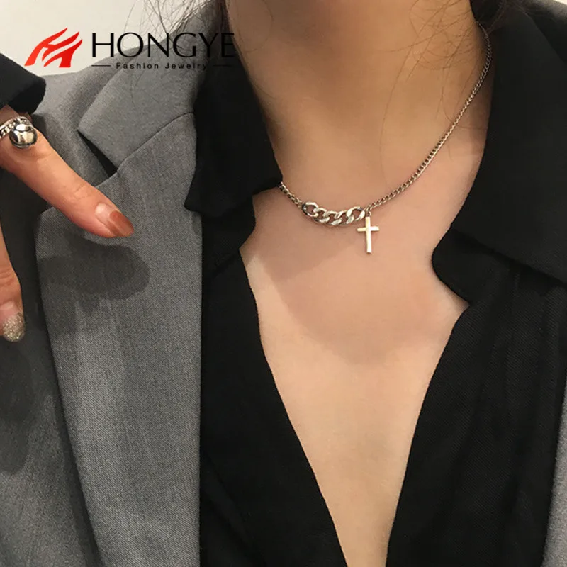 HONGYE Panic Buying Stylish Exquisite Jewelry Women Large Chain Link Pendant With Cross Statement Necklace Collares Accessorie | Украшения