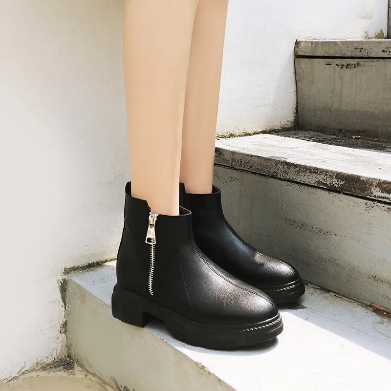 

New Arrival Apricot Black Chunky Platform Boots Autumn Spring Gothic Zipper Womens Booties Woman Footwear Shoes Female