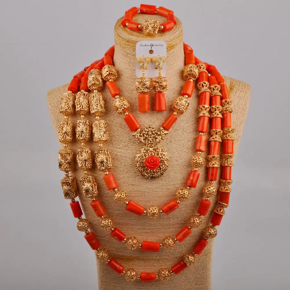 

Нигерийские Свадебные бусины, свадебные украшения для невесты, очаровательное оранжевое натуральное коралловое ожерелье, африканские женские свадебные аксессуары, набор