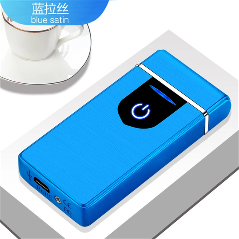 Blue Новые двухдуговые Плазменные USB ветрозащитные, импульсные индукционные прикуриватели металлические электронные умные зажигалки гаджеты для мужчин - Цвет: Blue