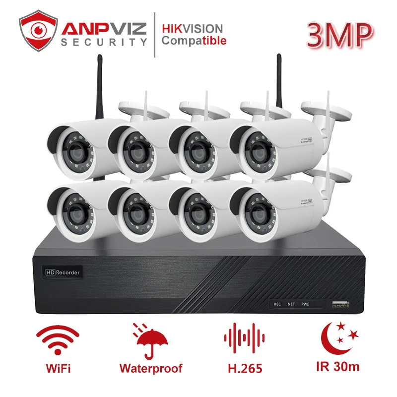 Anpviz 8CH 1080P Wi Fi NVR 3MP IP камера CCTV системы беспроводной Cam 8 канальный сетевой