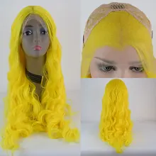 Bombshell желтый волна воды синтетический 13*3 кружева передний парик Glueless термостойкие волокна волос натуральный волос для женщин парики