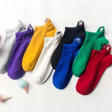 Kawaii/женские маленькие носки с ушками и вышивкой в стиле аниме; забавные Женские носочки с закрытым носком; хлопковые яркие цвета