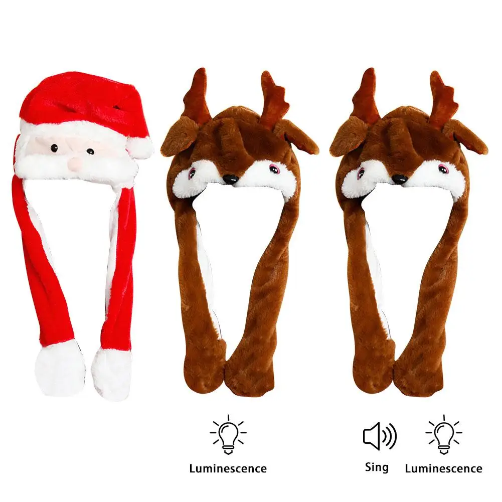 Moveable Rabbit Ears Hat Press And Move Glow And Music Christmas Hat Cute Plush Airbag Cap For Kids And Women In Stock