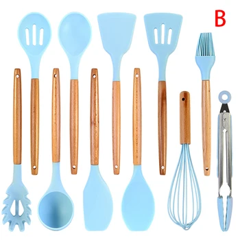 

Kitchen Sets Silicone Wooden Kitchen Utensils Set Home Cooking Tools Set With Stainless Steel Storage Box