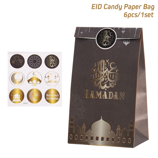 Eid Mubarak Candy Box Favor Ramadan Gift Bag with Stickers Islamic Muslim Festival Happy al-Fitr Eid Event Party Supplies