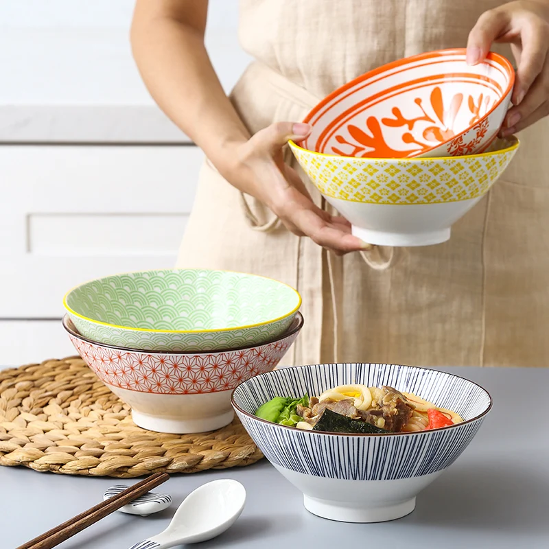 

Ceramic Ramen Bowl, Colorful Bamboo Hat Shape, Porcelain Tableware, Noodle Soup Rice Underglaze, CZY-B1009, 7 Inch