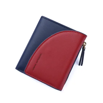 

Women Short Leather Wallet Panelled Letters Small Zipper Purse Patchwork Soft Wallets Cute Simple Card Holder Red Pink Money Bag