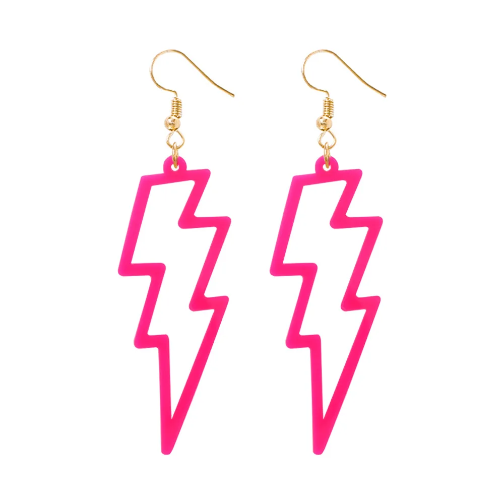 fuchsia Дизайн модные Гипербола в стиле панк геометрические молнии вспышки висячие серьги неоновые, флюоресцентные полимерная серьга ювелирные изделия - Окраска металла: fuchsia