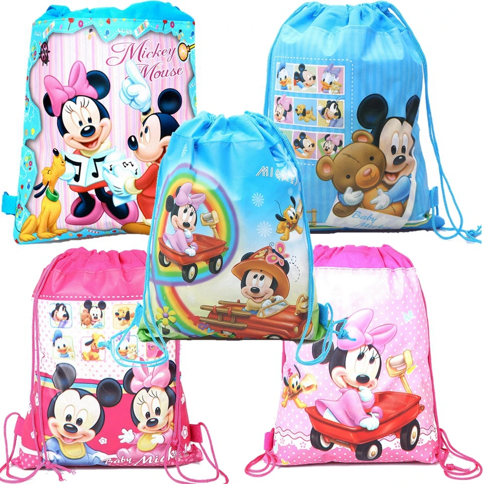 

6/12/24/30PCS Disney Mickey Minnie Mouse Birthday Gifts Non-woven Drawstring Goodie Bags Kids Favor Swimming School Backpacks