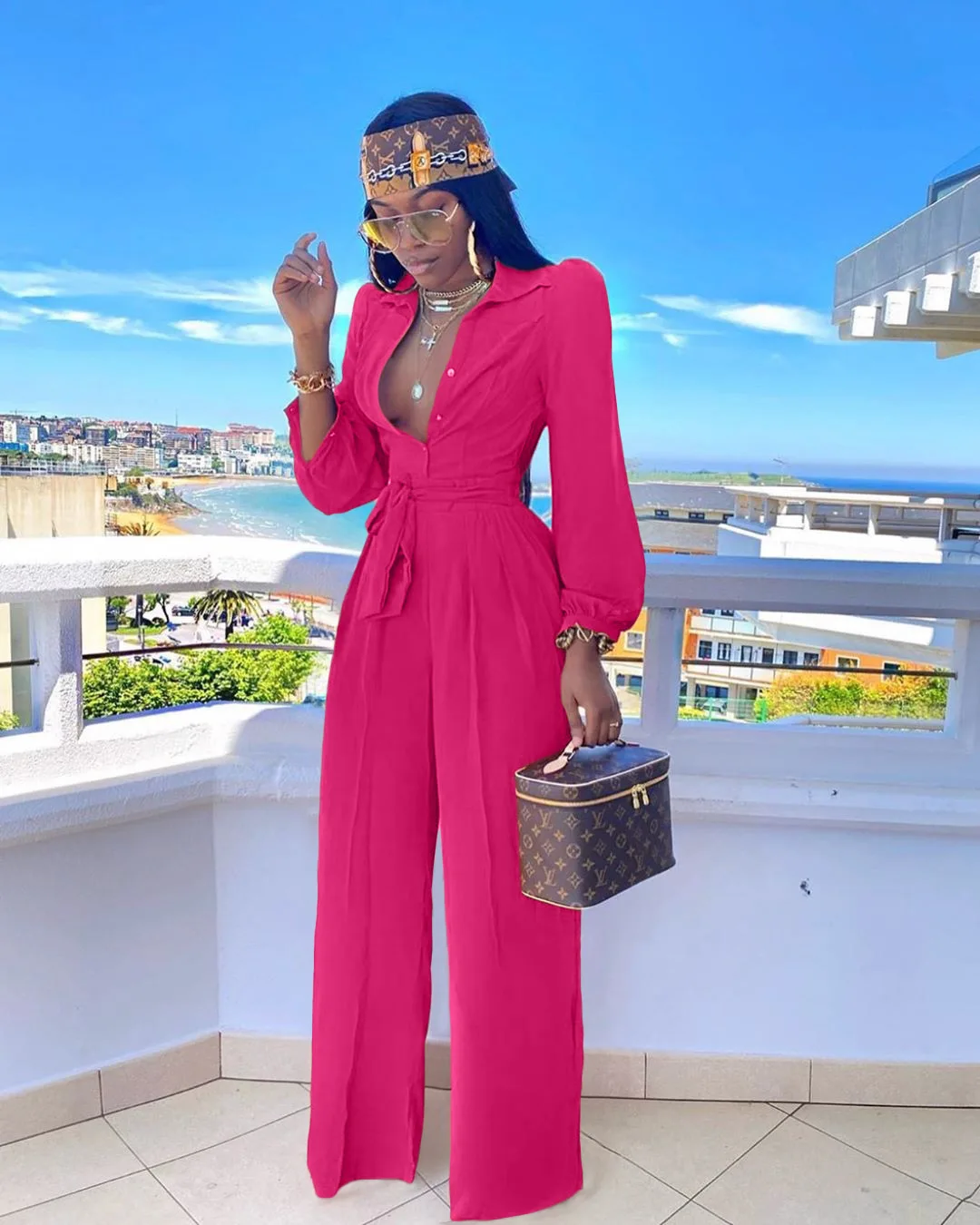Echoine Women Jumpsuits Long Sleeve Button Up With Sashes Straight Office Ladies Streetwear Sexy Club One Piece Overall Rompers
