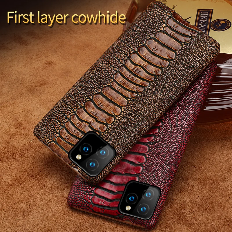 

Genuine Leather Hard case For Iphone 11 pro max 6.5 Ostrich Leg Grain back cover For iphone 11 case xr xs max 7 8 coque fundas