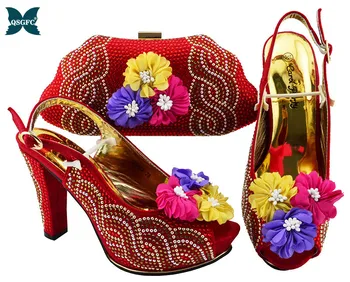 

Red Color Shoe and Bag Set New 2019 Women Shoes and Bag Set African Wedding shoes Italian design Shoes with Matching Bags Set