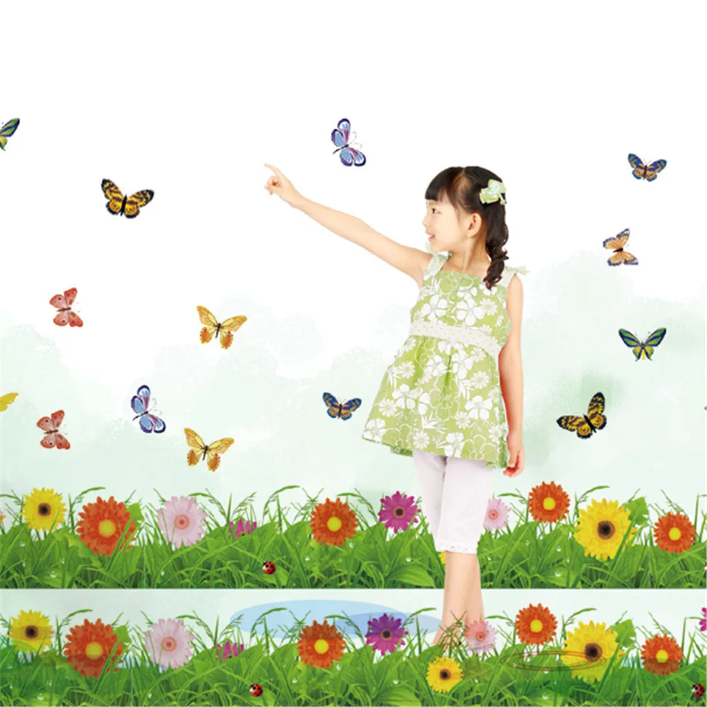 XL5001 стиль цветок бабочка газон плинтус вход в ванную комнату дверь и окно декоративная наклейка съемный