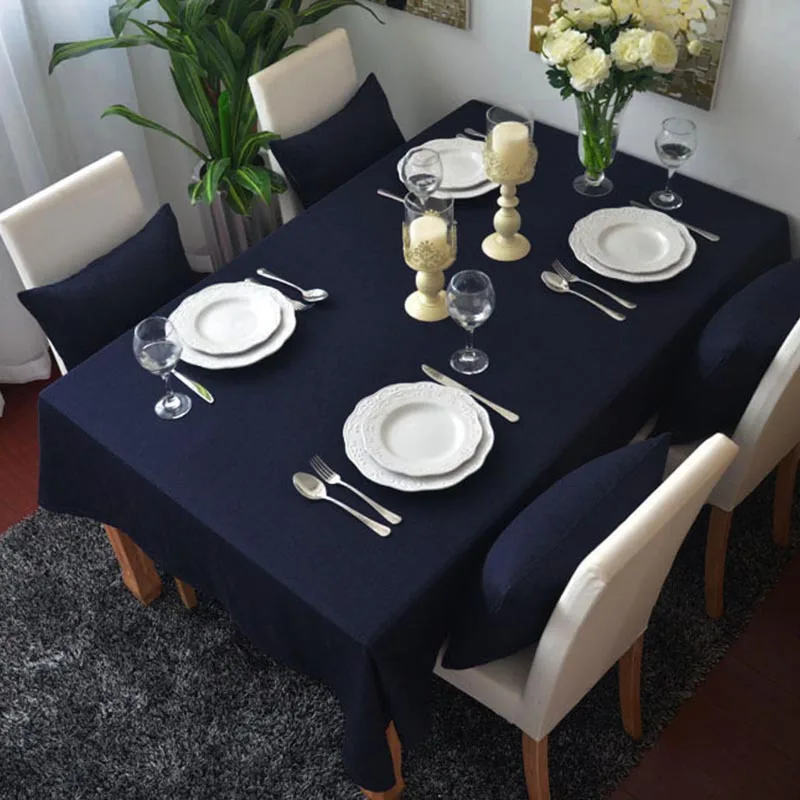 

Classical Minimalist 100% Cotton Solid Navy Blue Color Tablecloth Table Dustproof Cloth Cabinet Cover for Hotel Home Decoration